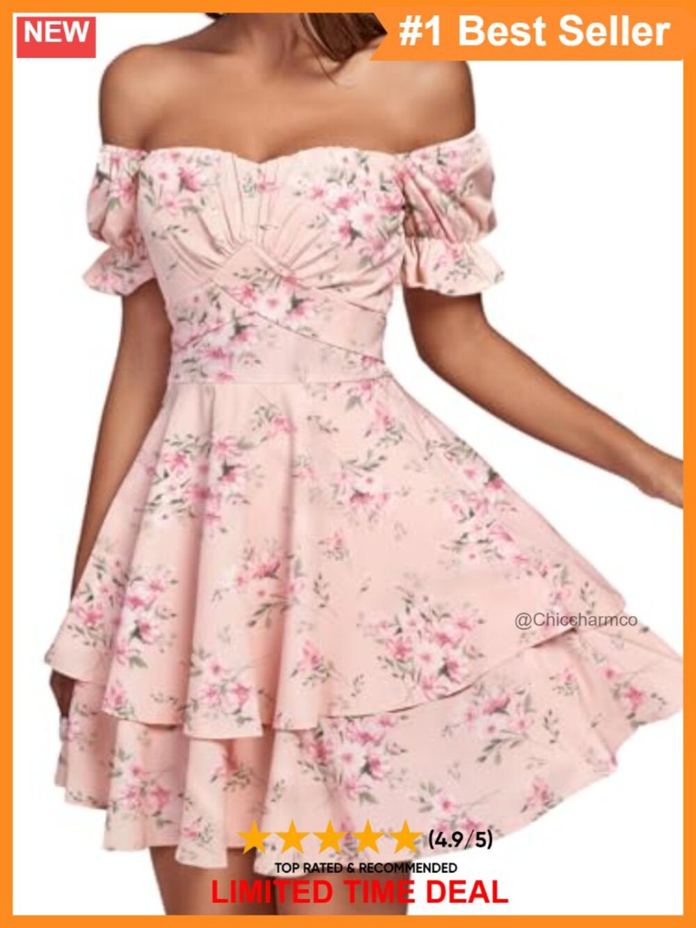 Off Shoulder Ruched Bust Ruffle Hem Mini Dress - Picture 2 of 6